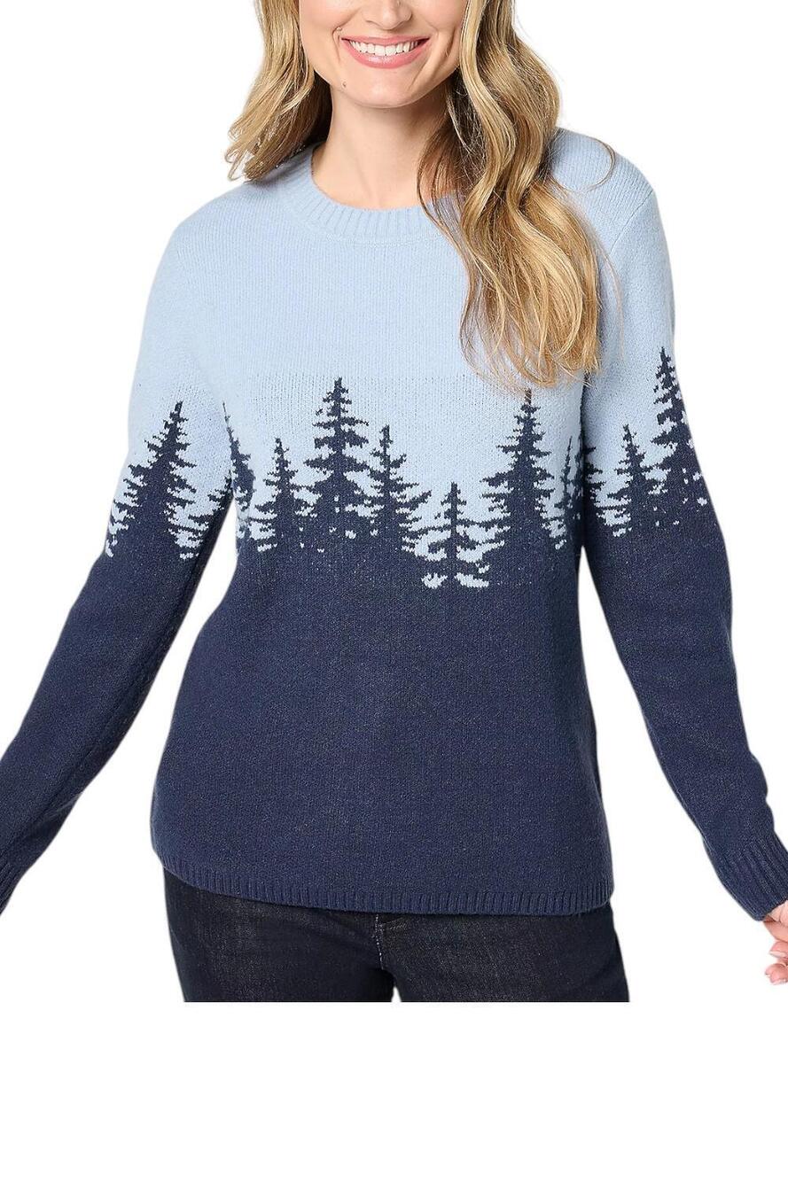Denim & Co. Women's Crewneck Long-Sleeve Scenic Sweater Blue - Plus